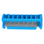 Top view of a blue plastic component with metal teeth, possibly for construction or gardening.