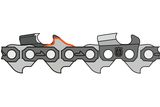 Illustration of a chainsaw chain link with intricate details.