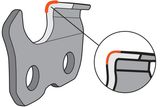 Illustration of a chainsaw chain with a focus on the cutting edge.