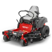 Front view of a RedMax RZT42 ride-on mower showcasing its design and features.