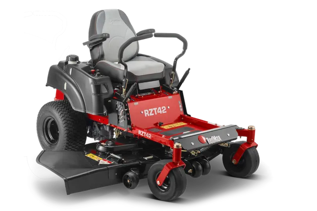 Front view of a zero-turn ride-on mower with RZT42 model designation.