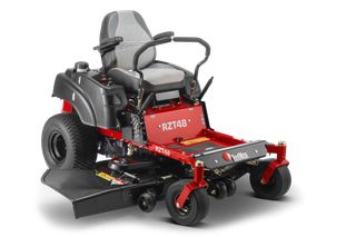 Front view of a RedMax RZT48 ride-on mower with cutting deck.