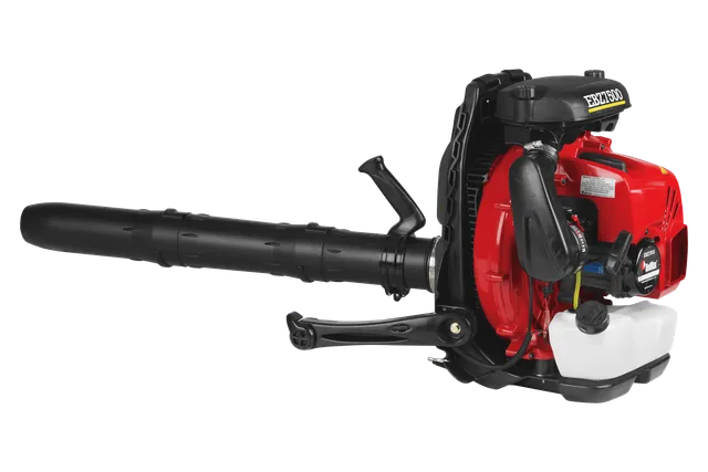 RedMax EBZ7500. Side view of a backpack leaf blower with visible fuel tank and engine components.