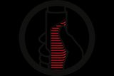 Icon of a hand holding a cylindrical object with red stripes.