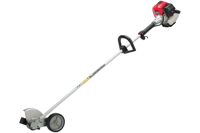 Redmax HEZ230S. Side view of a garden edger with a long handle and motor.