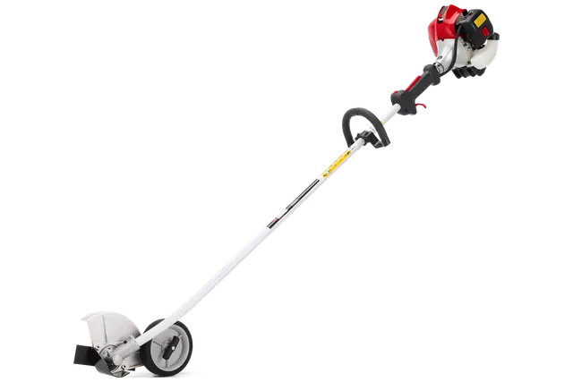 RedMax HEZ260F. Side view of a garden edger with a long handle and wheel for easy maneuverability.
