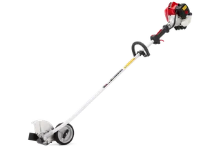 RedMax HEZ260F. Side view of a garden edger with a long handle and wheel for easy maneuverability.