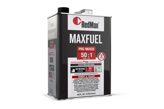 Front view of a RedMax MaxFuel pre-mixed fuel and oil container.