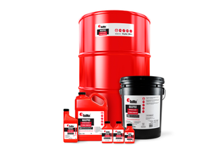 MAXPRO 2-Stroke Oil. Front view of various RedMax engine oil containers, including a large drum and smaller bottles.