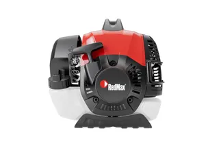 Front view of a RedMax engine component, showcasing its design and branding.