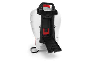 Rear view of a product with an open battery compartment.