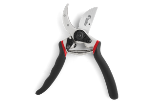 Hand Pruner - Technical. Front view of a pruning shear with ergonomic handles and a sharp blade.