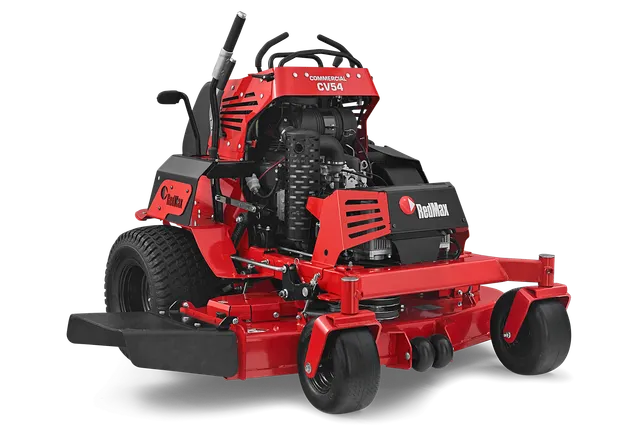 Side view of a RedMax commercial front mower with cutting deck.