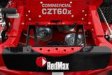 Close-up view of a RedMax commercial CZT60x mower deck with visible pulleys.
