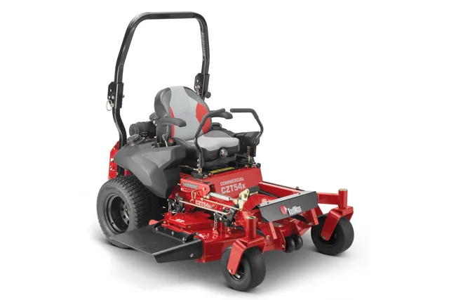 Front view of a commercial zero-turn mower with a roll-over protection system.